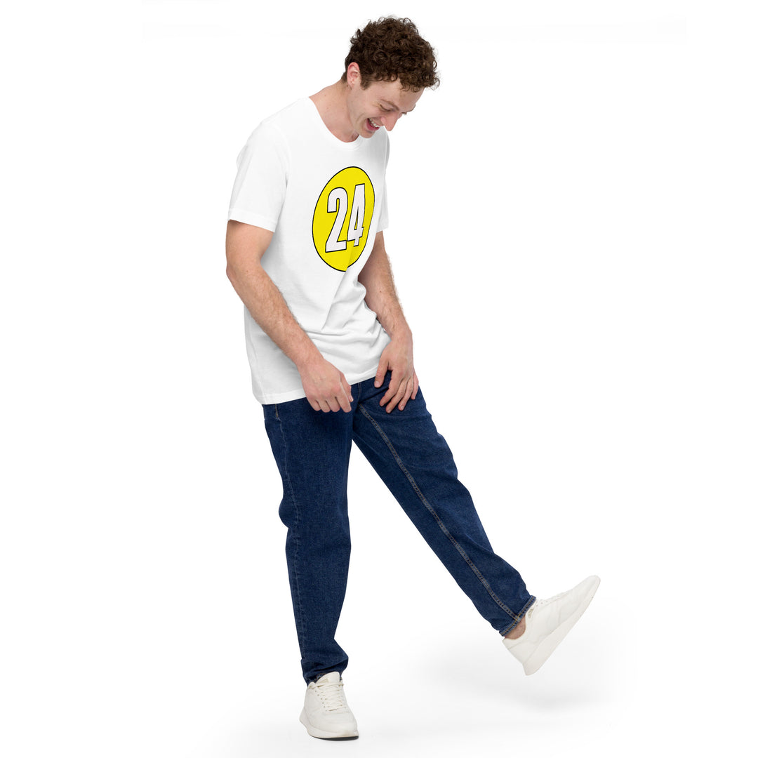 Unisex t-shirt: White on Yellow 24