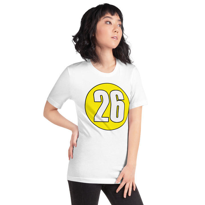 Unisex t-shirt: White on Yellow 26