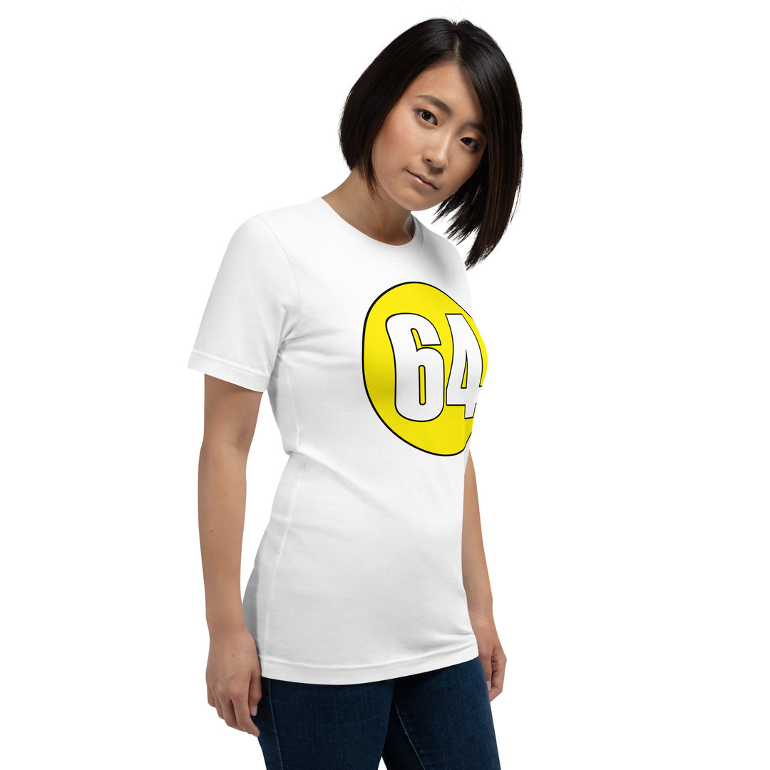 Unisex t-shirt: White on Yellow 64