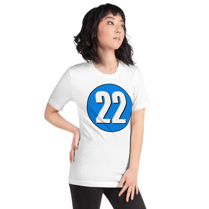 Unisex t-shirt: White on Blue 22