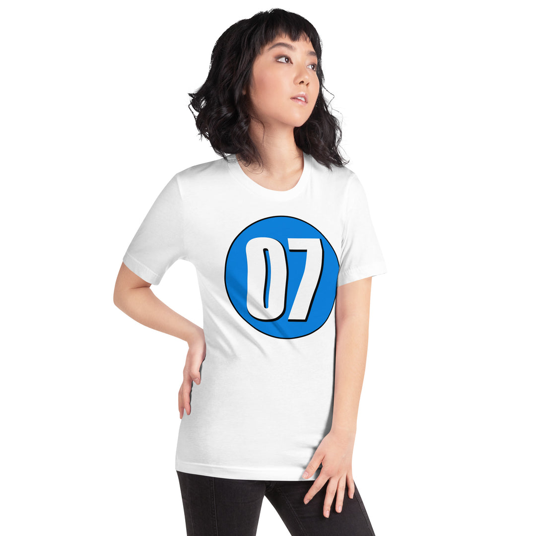 Unisex t-shirt: White on Blue 07