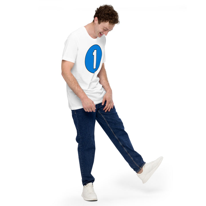 Unisex t-shirt: White on Blue 1