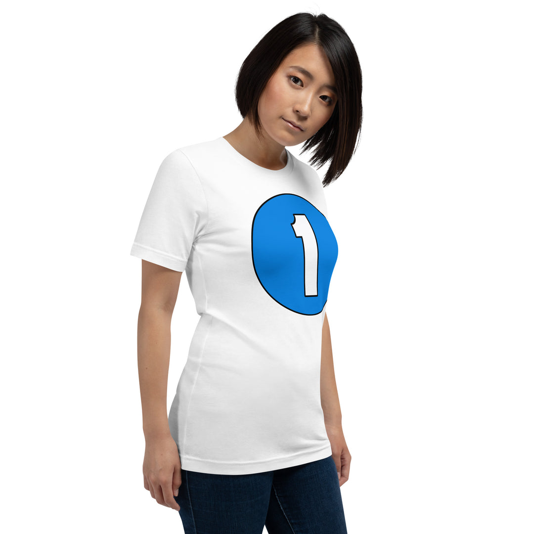 Unisex t-shirt: White on Blue 1