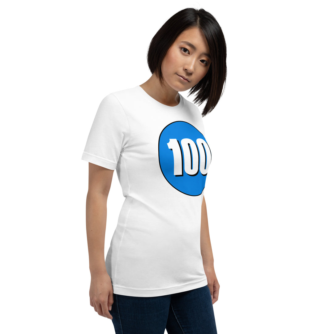 Unisex t-shirt: White on Blue 100