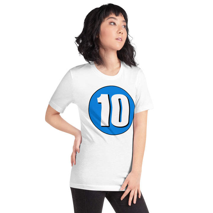 Unisex t-shirt: White on Blue 10