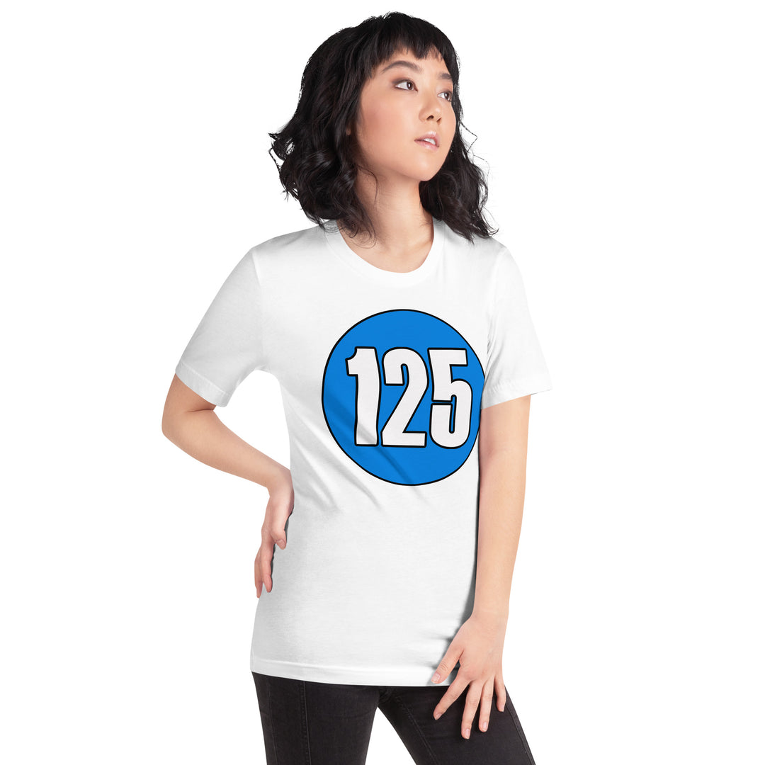 Unisex t-shirt: White on Blue 125