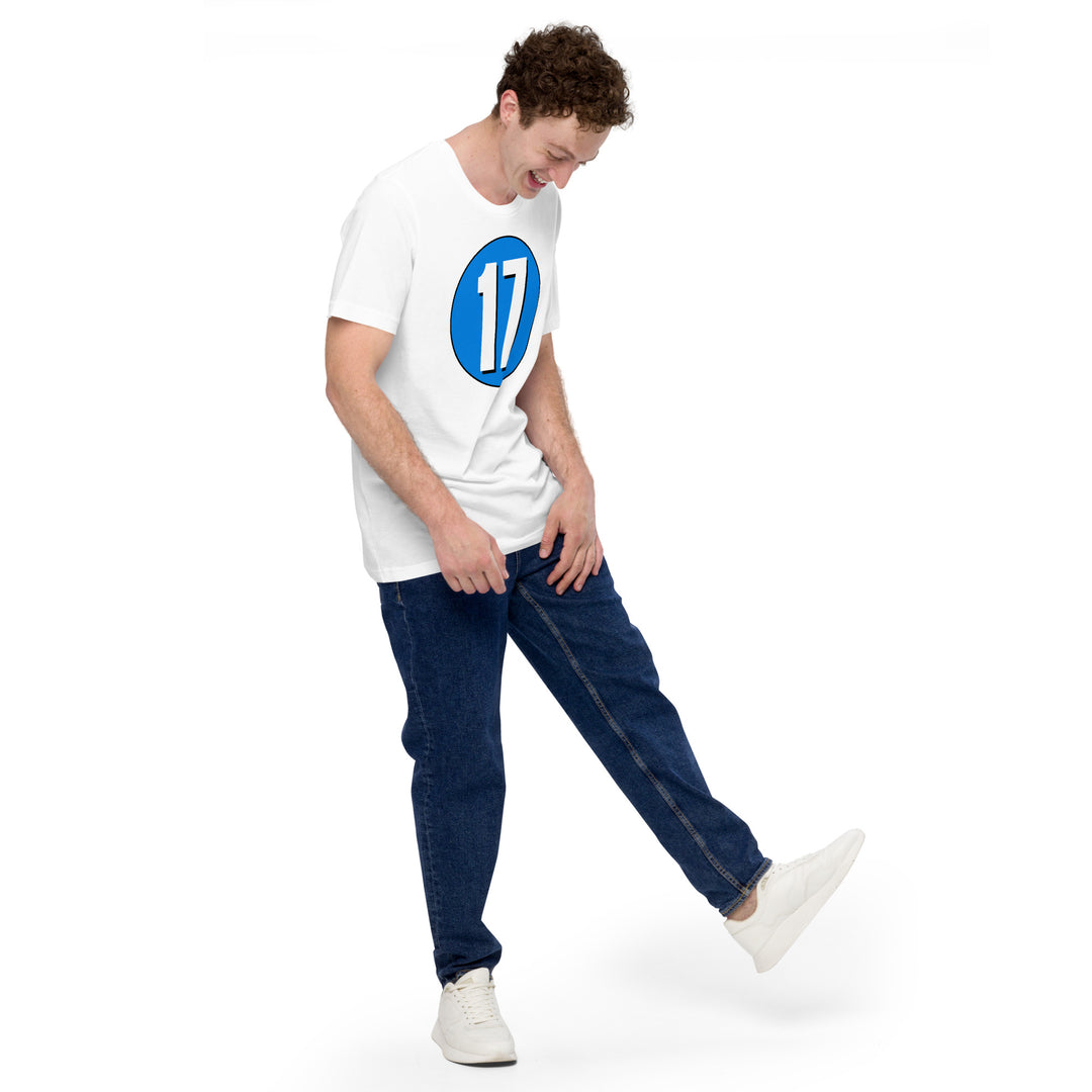 Unisex t-shirt: White on Blue 17