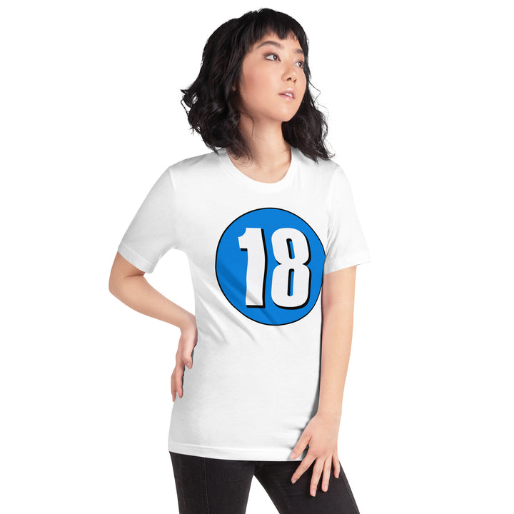 Unisex t-shirt: White on Blue 18