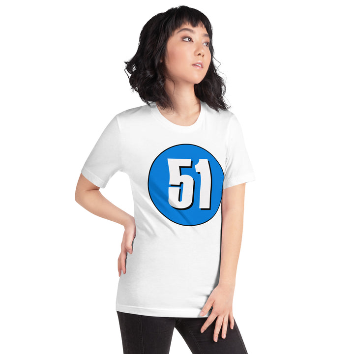 Unisex t-shirt: White on Blue 51