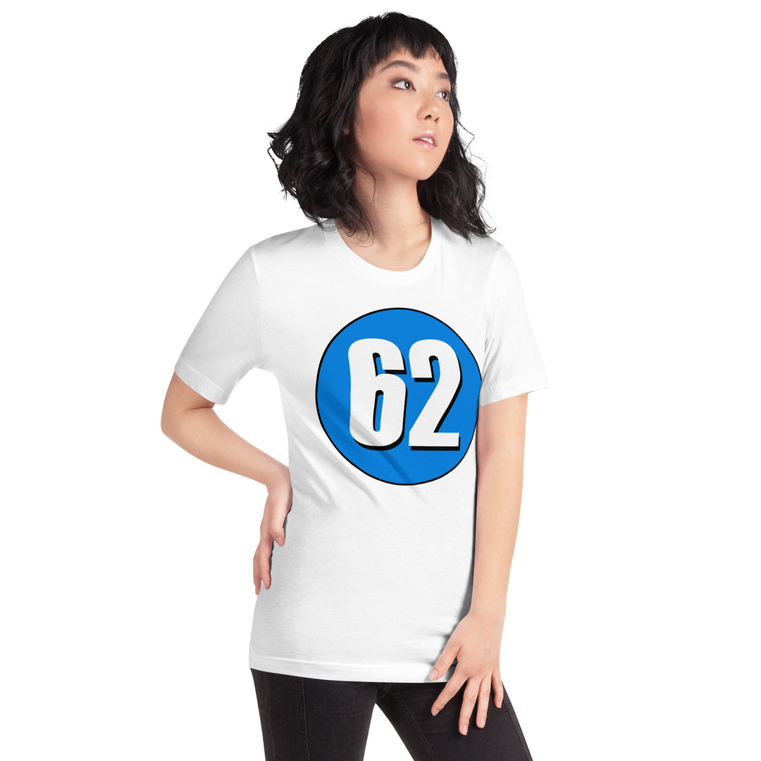 Unisex t-shirt: White on Blue 62