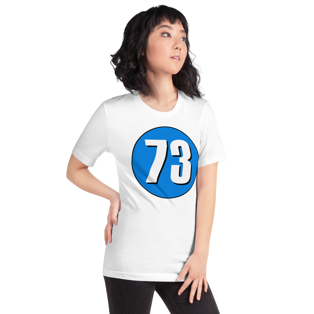 Unisex t-shirt: White on Blue 73