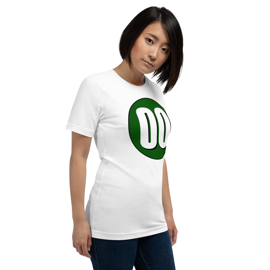 Unisex t-shirt: White on Hunter Green 00