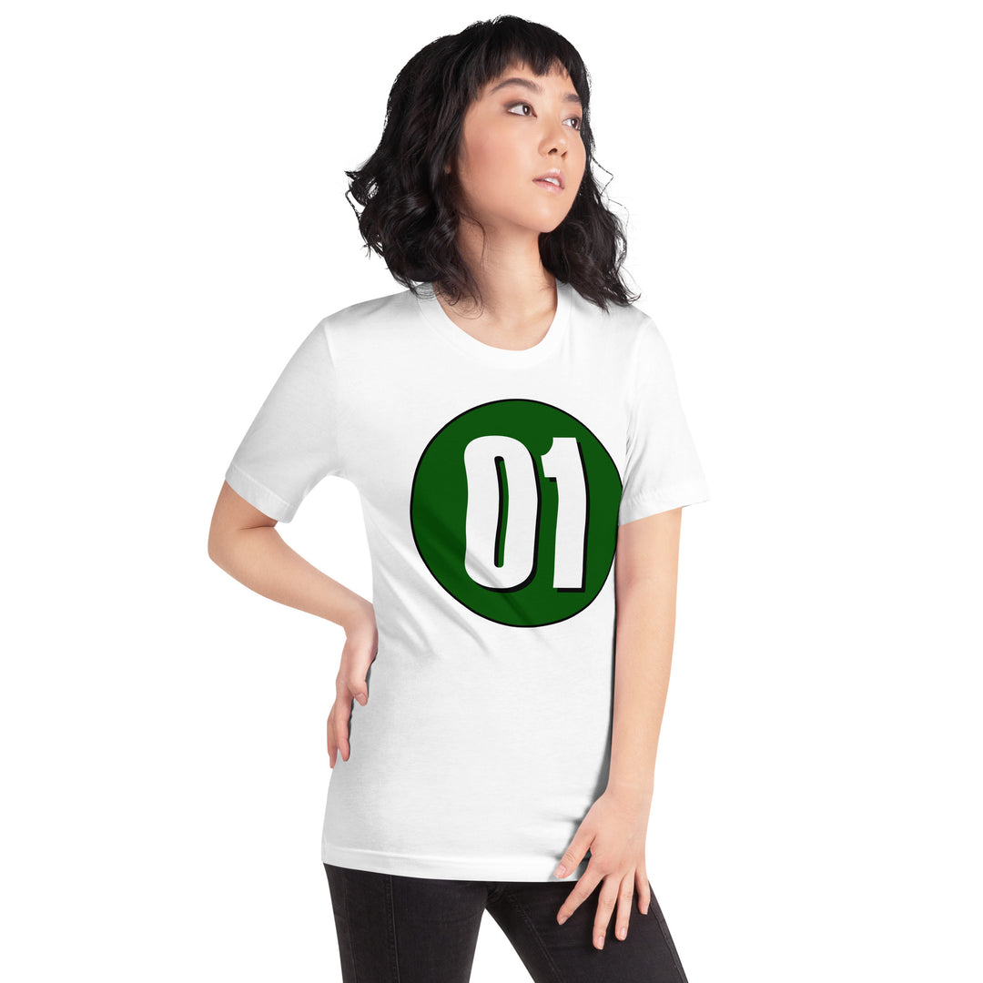 Unisex t-shirt: White on Hunter Green 01