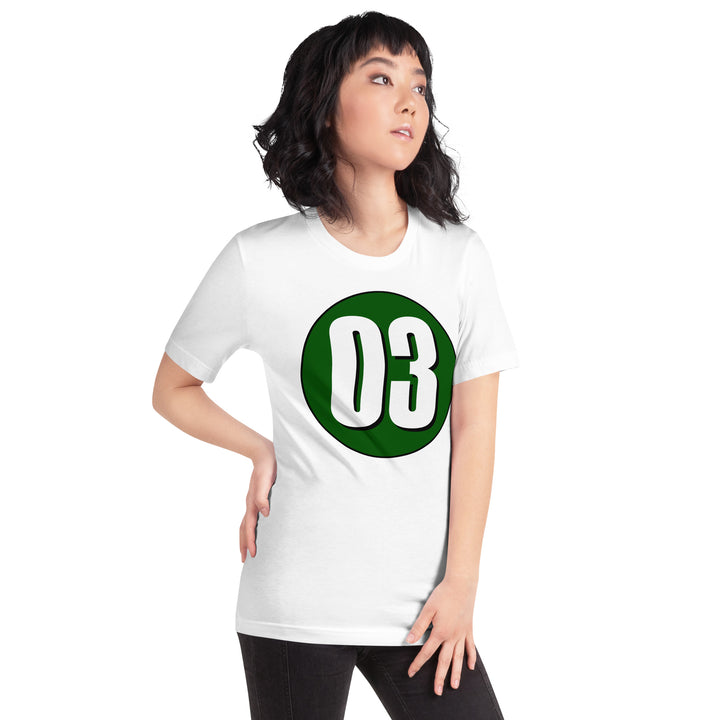 Unisex t-shirt: White on Hunter Green 03