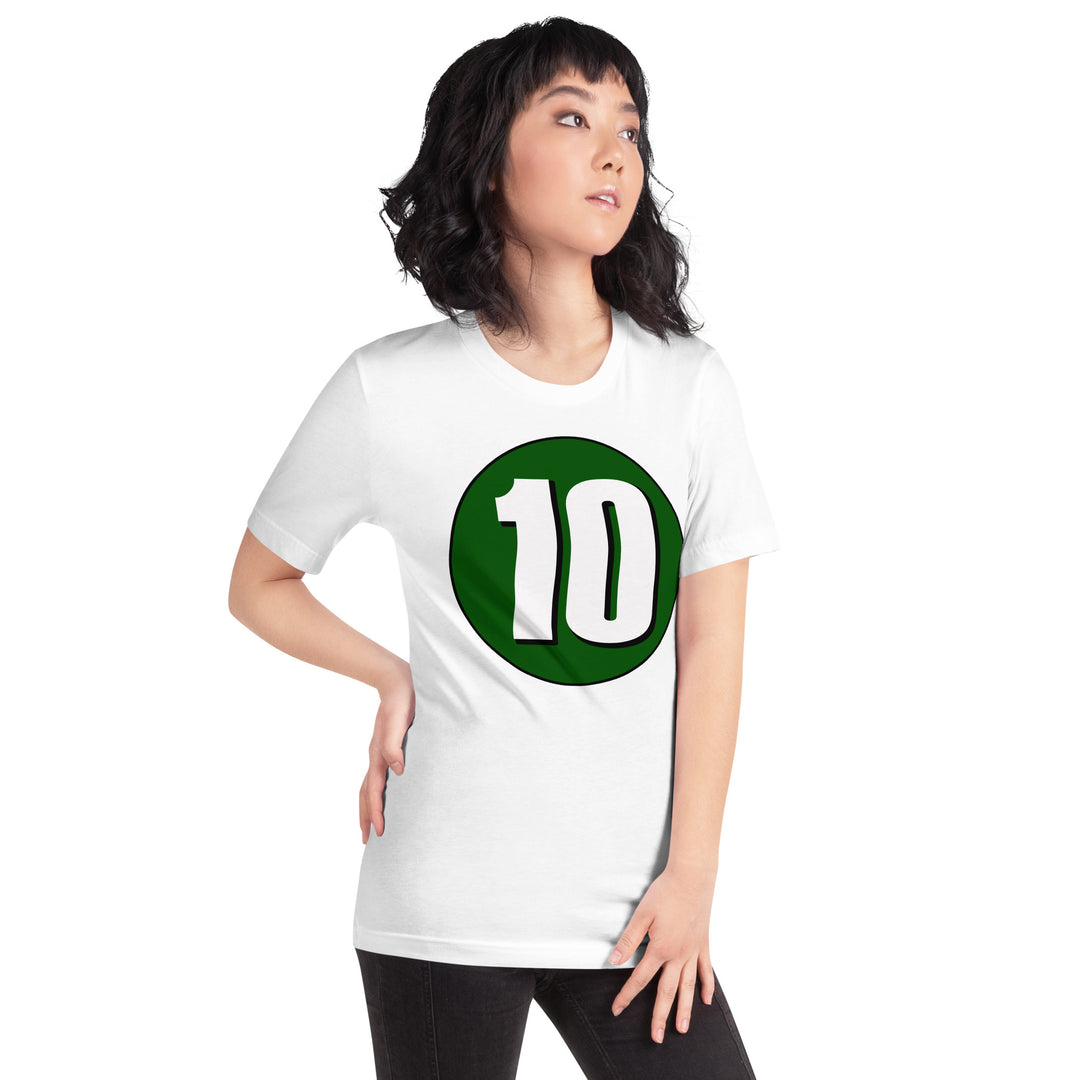 Unisex t-shirt: White on Hunter Green 10