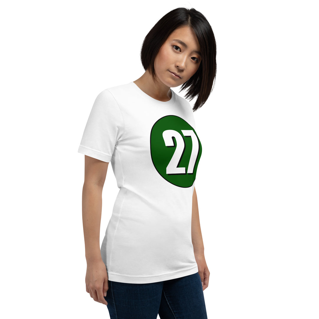 Unisex t-shirt: White on Hunter Green 27