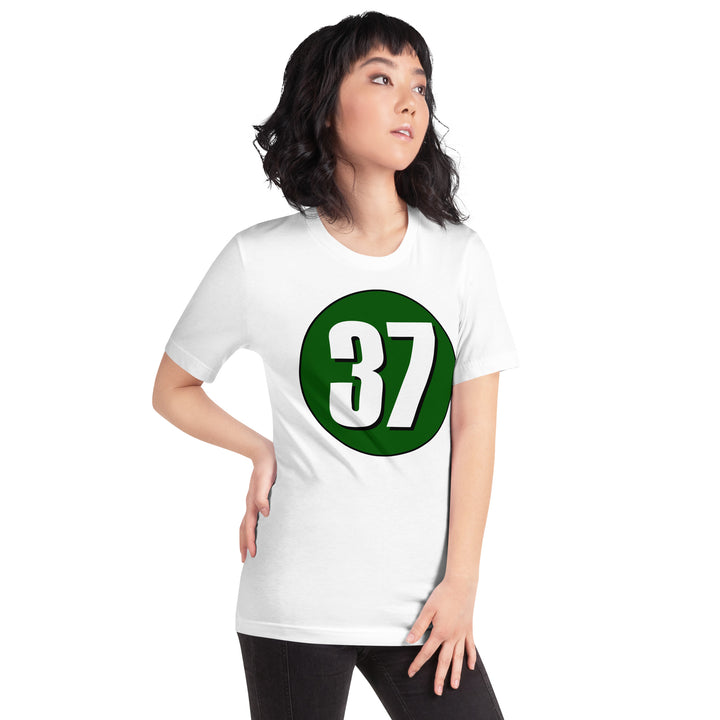 Unisex t-shirt: White on Hunter Green 37