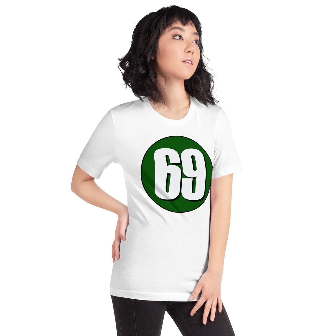 Unisex t-shirt: White on Hunter Green 69