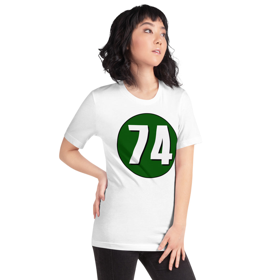 Unisex t-shirt: White on Hunter Green 74