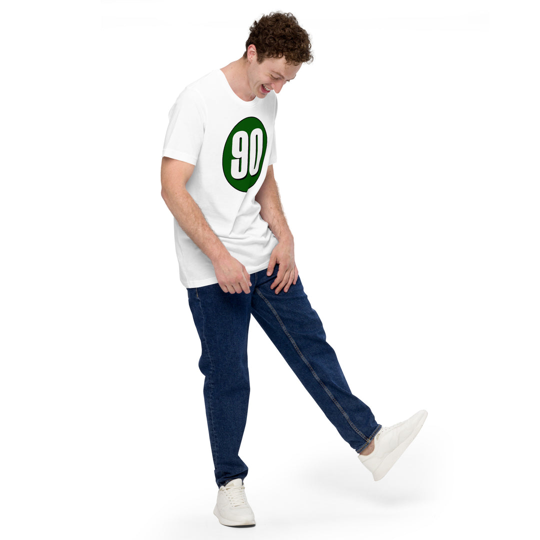 Unisex t-shirt: White on Hunter Green 90