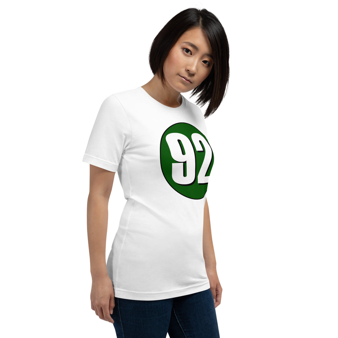 Unisex t-shirt: White on Hunter Green 92