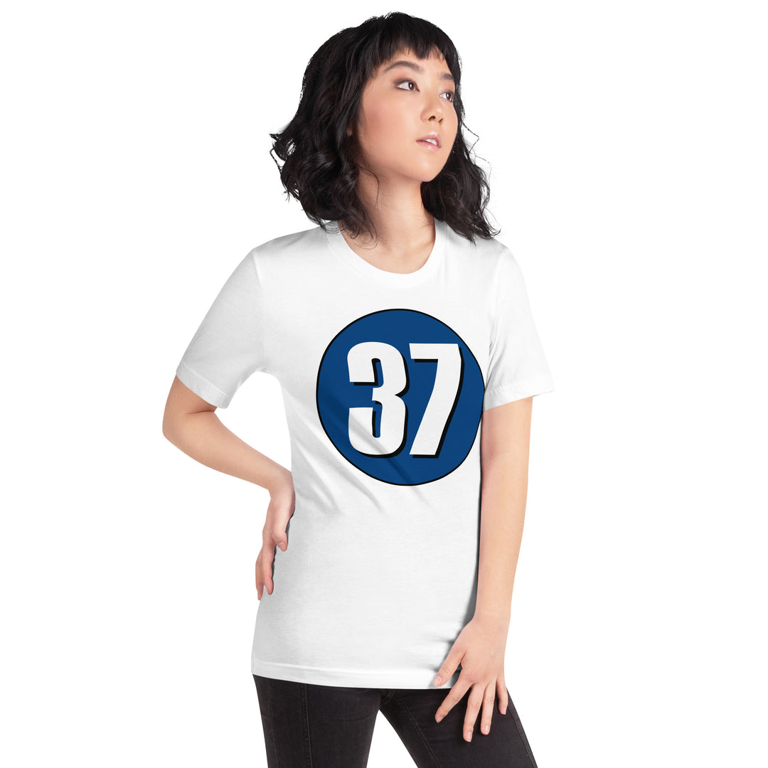 Unisex t-shirt: White on Navy Blue 37