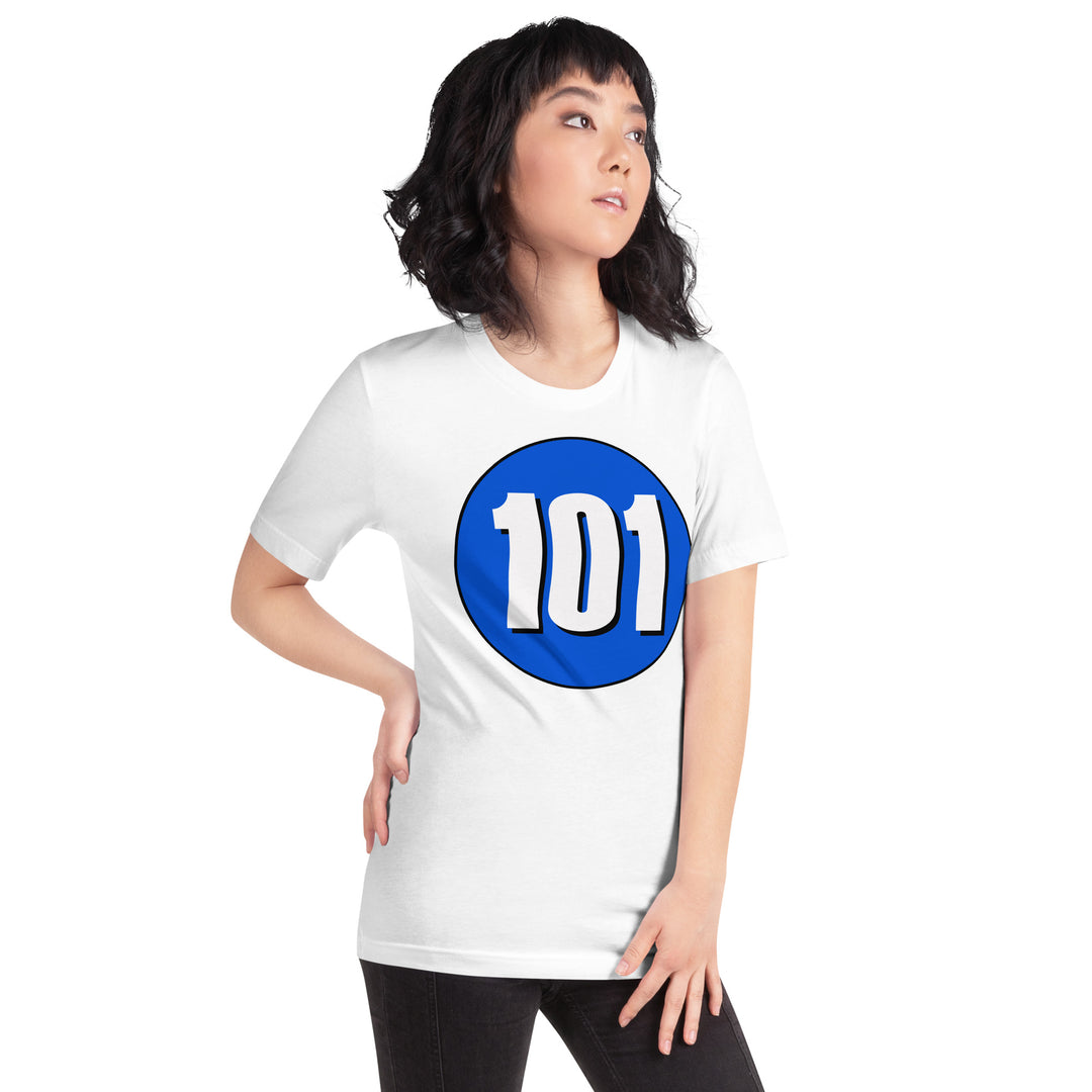 Unisex t-shirt: White on Periwinkle 101