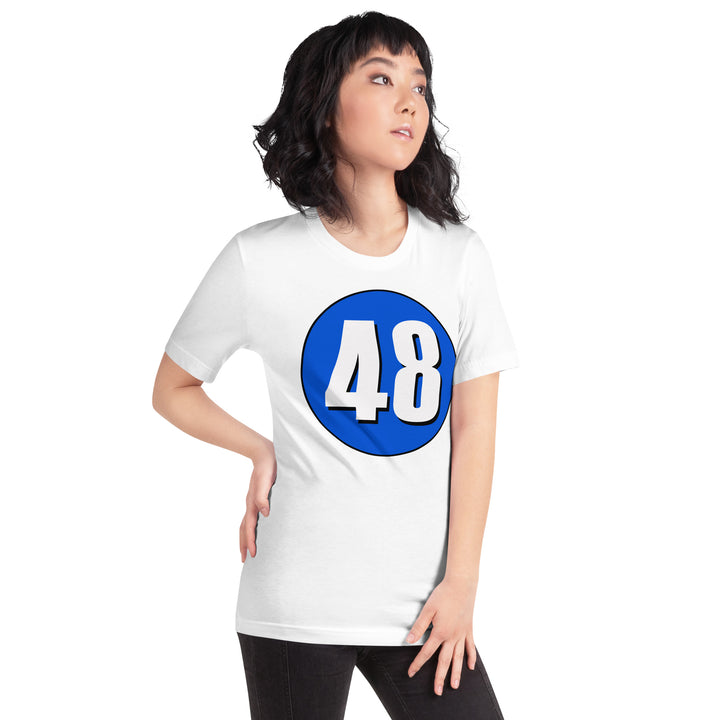 Unisex t-shirt: White on Periwinkle 48