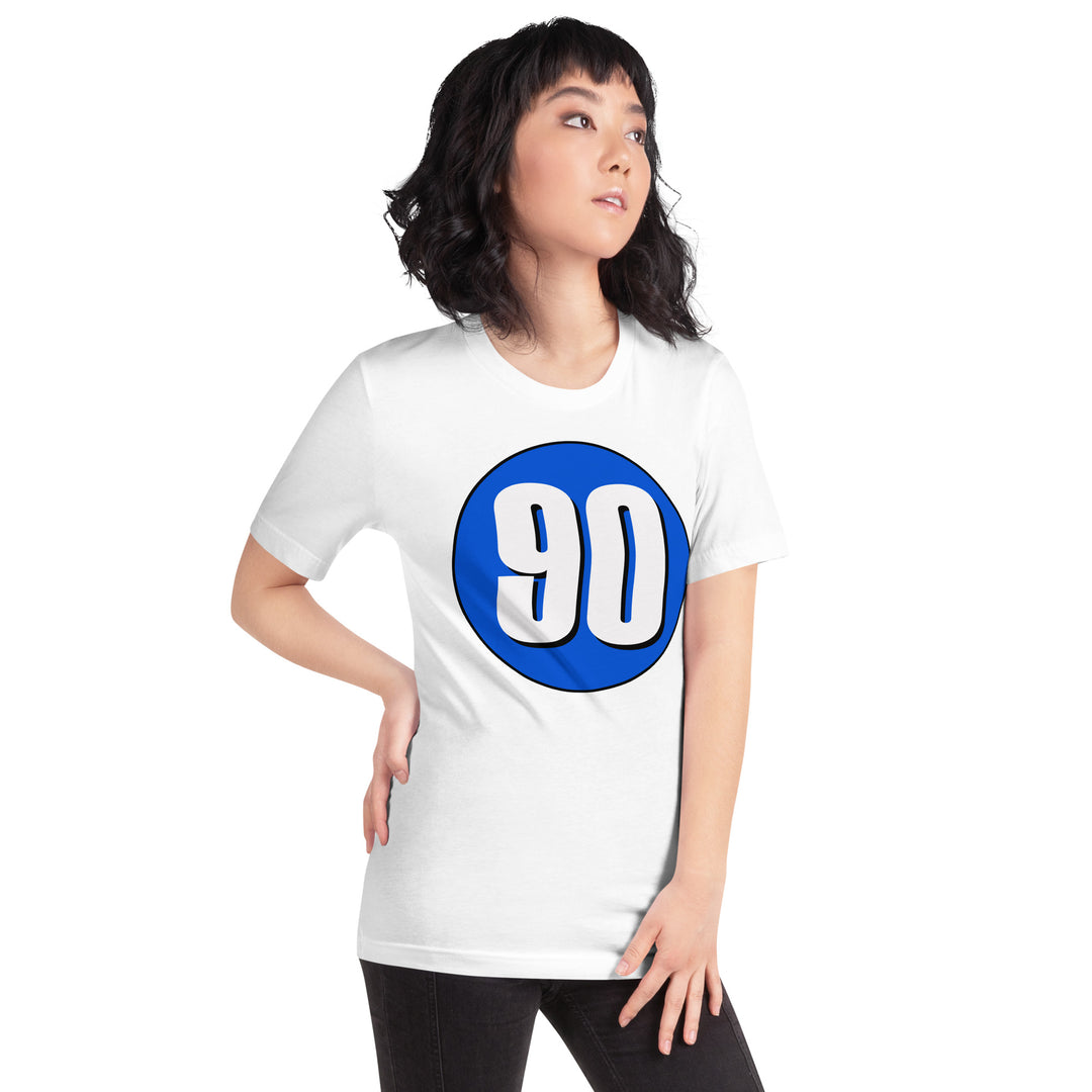 Unisex t-shirt: White on Periwinkle 90