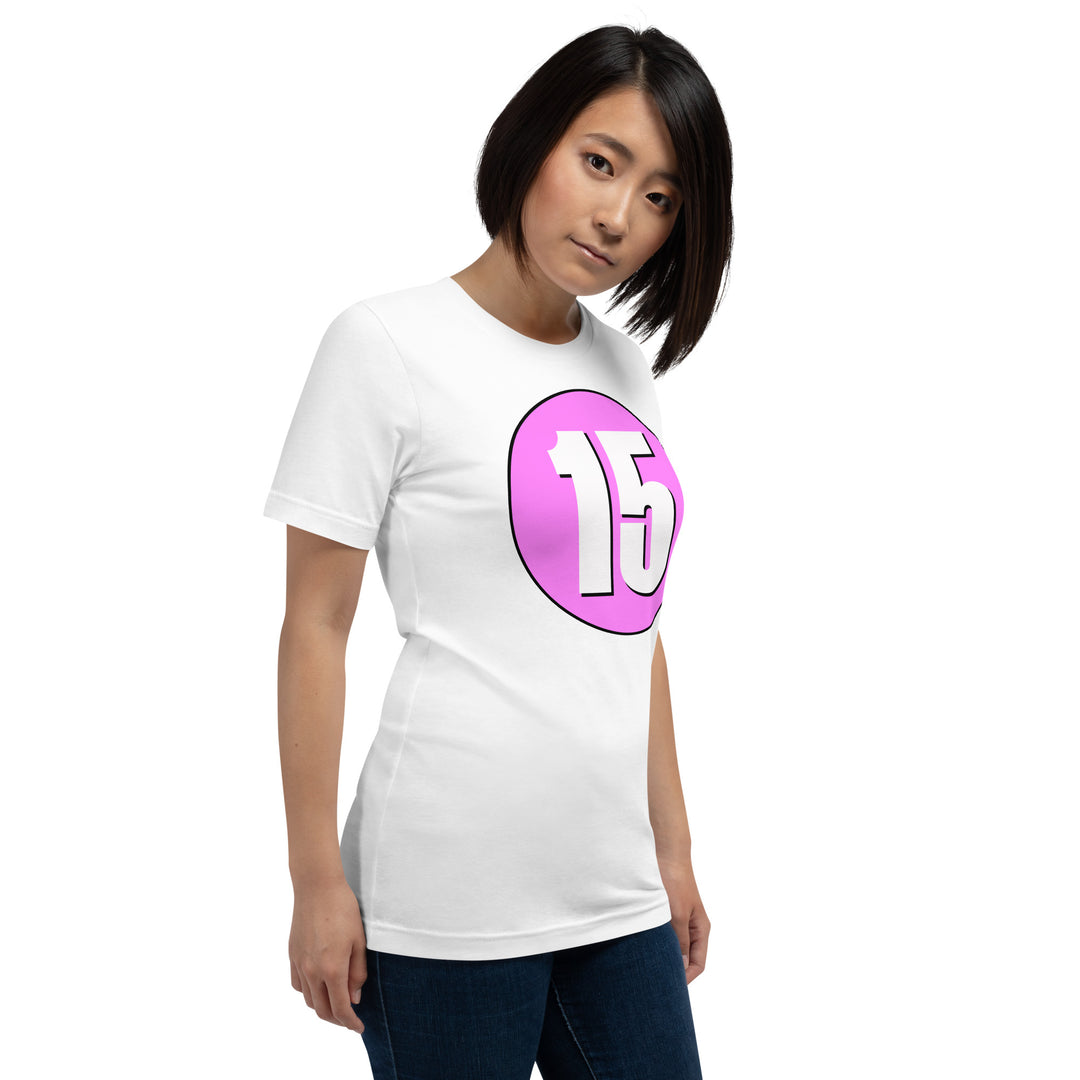 Unisex t-shirt: White on Pink 15