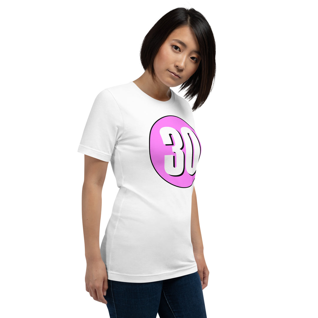 Unisex t-shirt: White on Pink 30