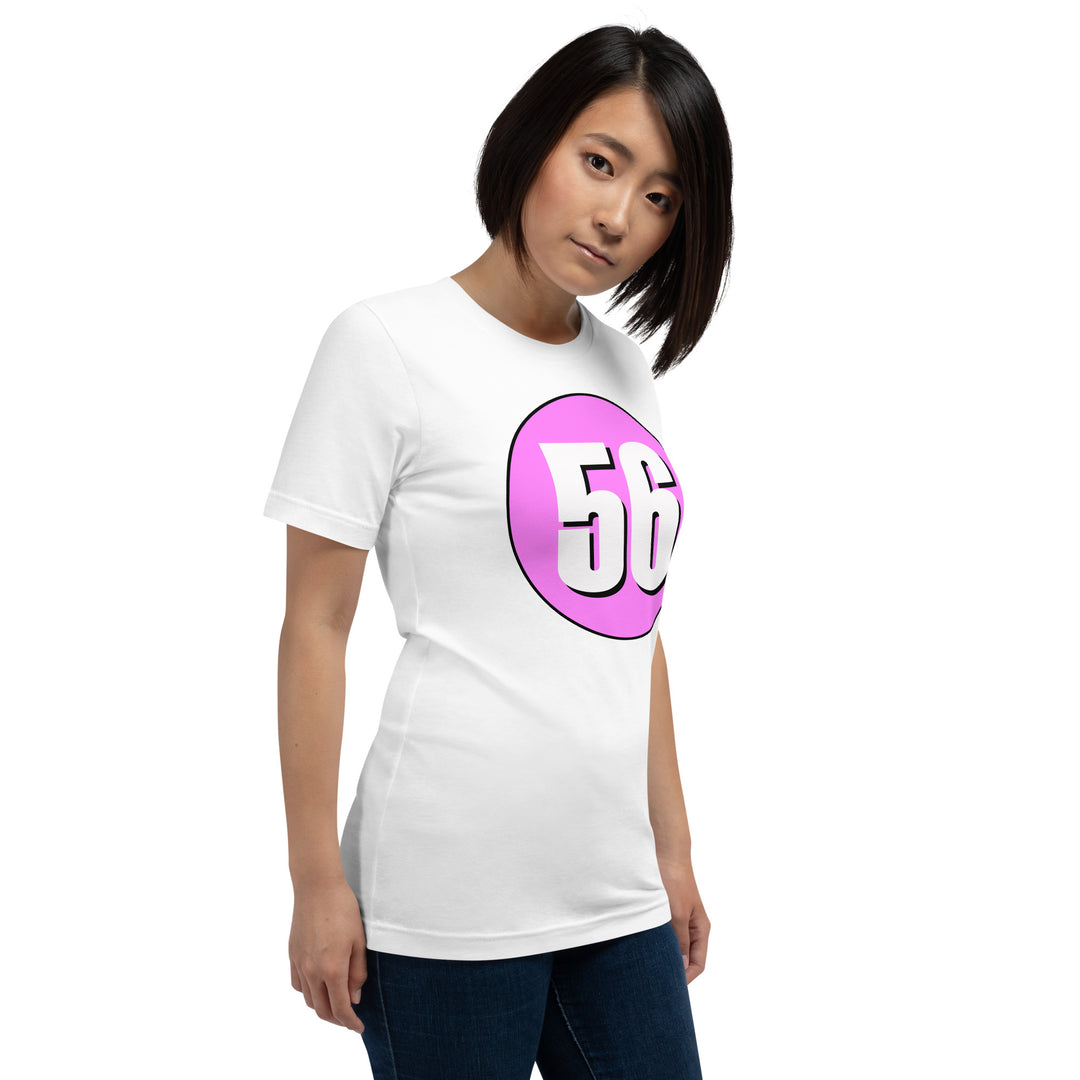 Unisex t-shirt: White on Pink 56