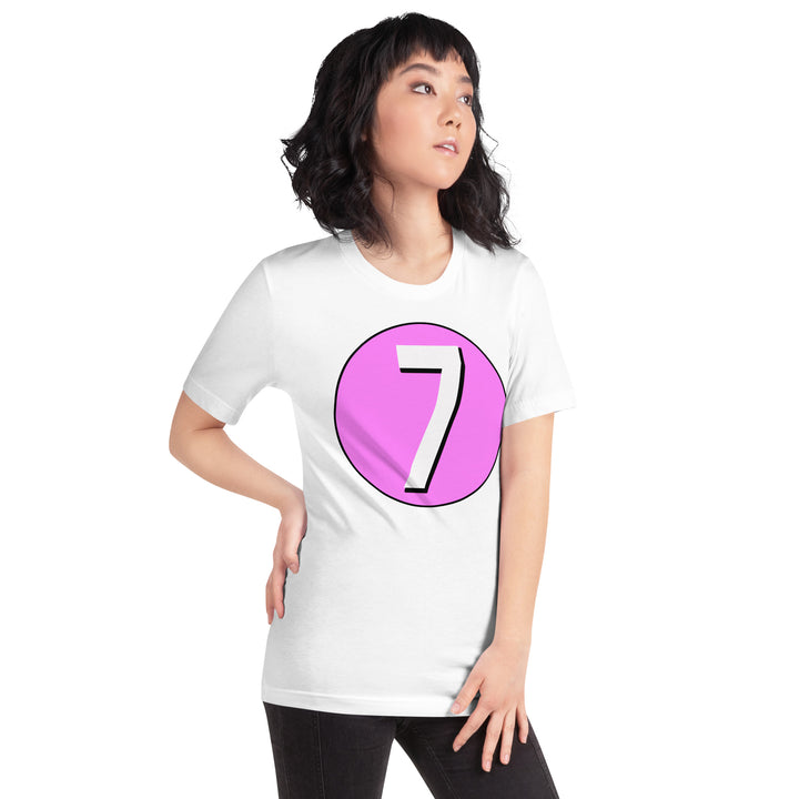 Unisex t-shirt: White on Pink 7