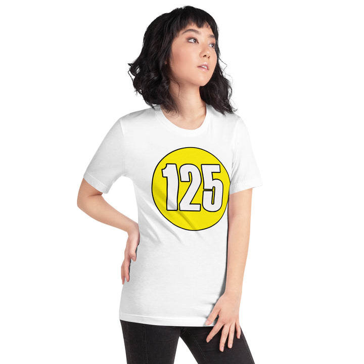 Unisex t-shirt: White on Yellow 125