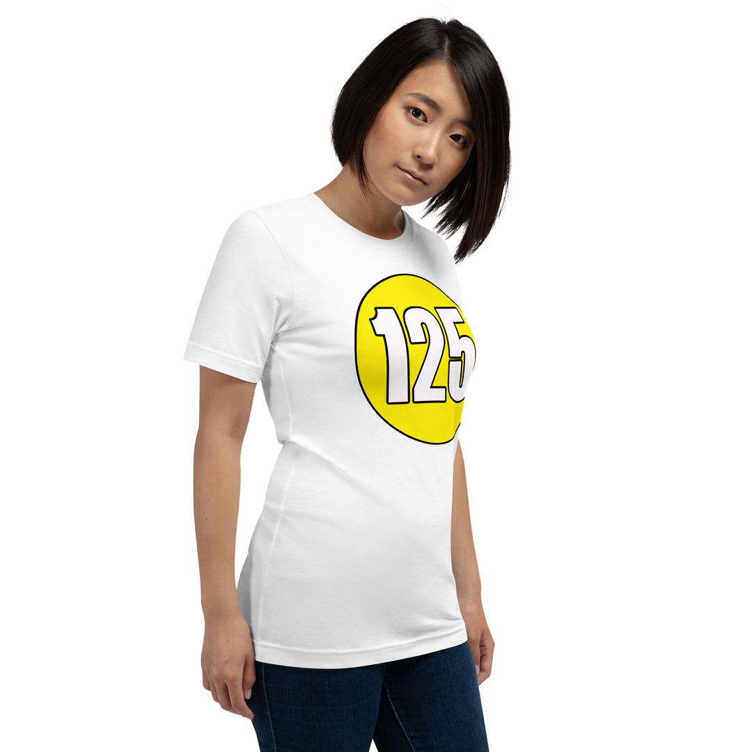 Unisex t-shirt: White on Yellow 125