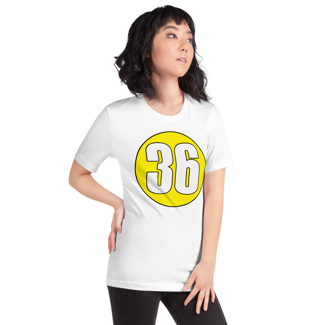 Unisex t-shirt: White on Yellow 36