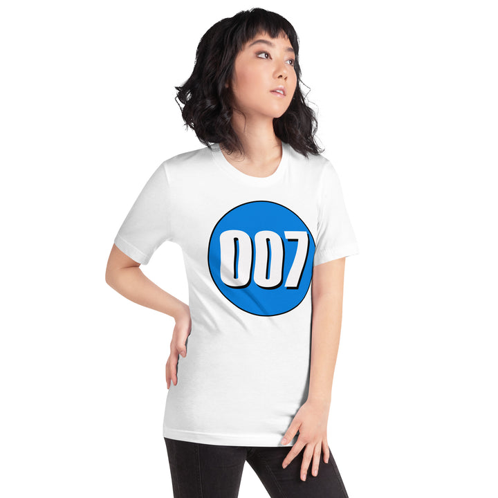 Unisex t-shirt: White on Blue 007