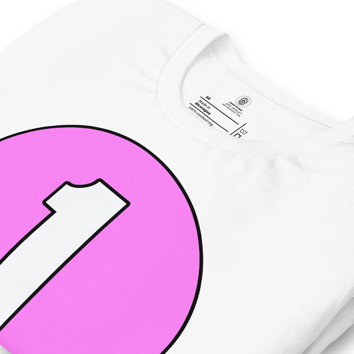 Unisex t-shirt: White on Pink 1