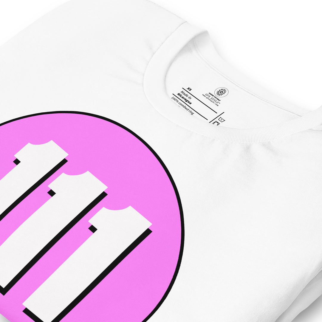 Unisex t-shirt: White on Pink 111