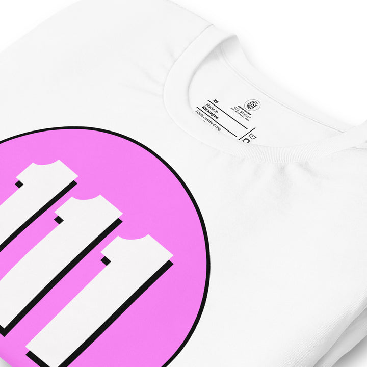 Unisex t-shirt: White on Pink 111