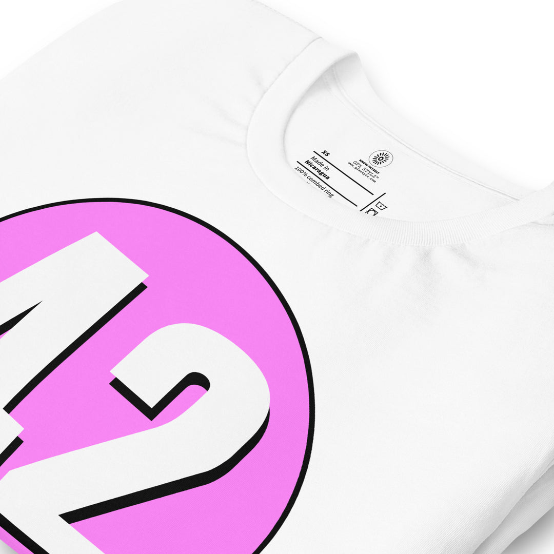 Unisex t-shirt: White on Pink 42