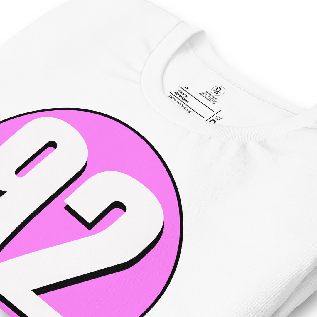 Unisex t-shirt: White on Pink 92