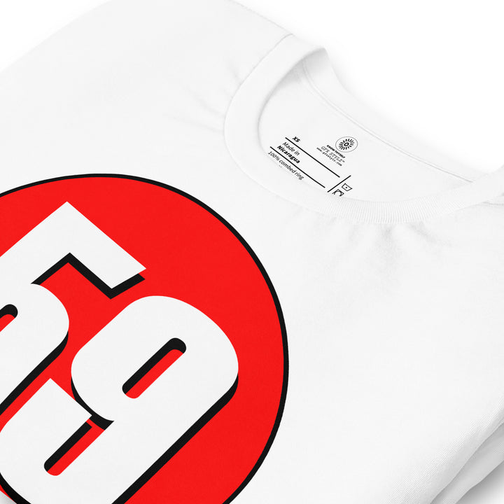 Unisex t-shirt: White on Red 59