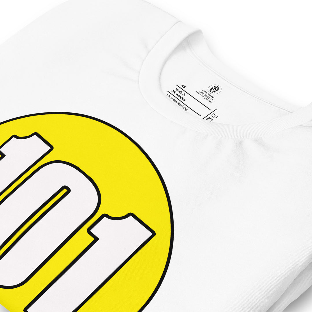 Unisex t-shirt: White on Yellow 101