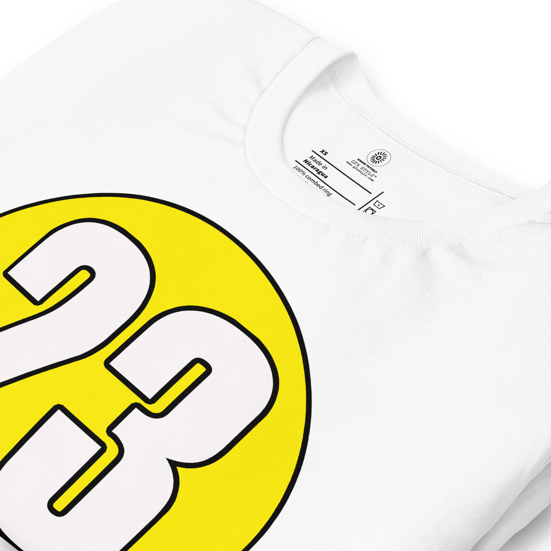 Unisex t-shirt: White on Yellow 23