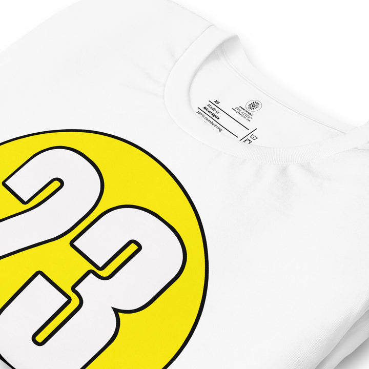 Unisex t-shirt: White on Yellow 23