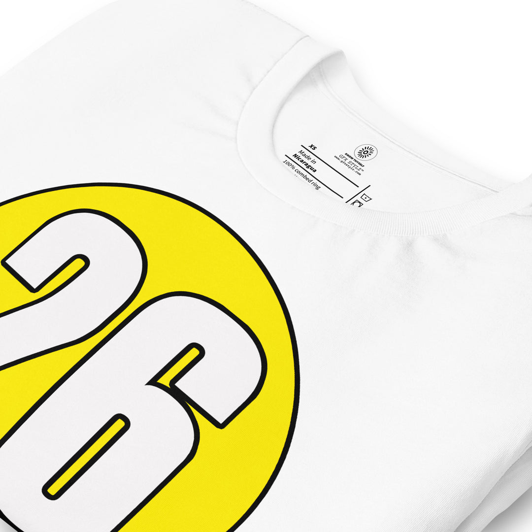 Unisex t-shirt: White on Yellow 26