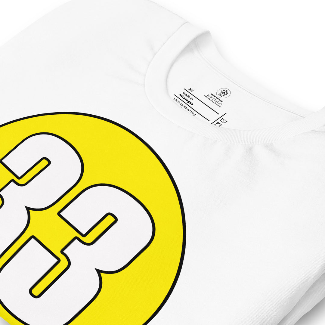 Unisex t-shirt: White on Yellow 33