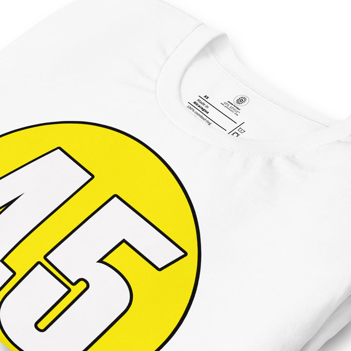 Unisex t-shirt: White on Yellow 45