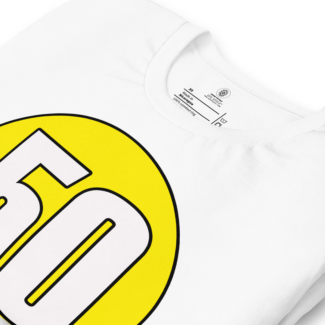 Unisex t-shirt: White on Yellow 50